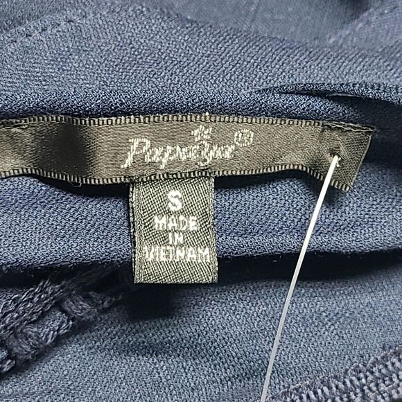 Paper Crane Wrap Top Womens Small Navy Blue Long Sleeve Ruffle Boho Blouse Tie - Picture 3 of 6